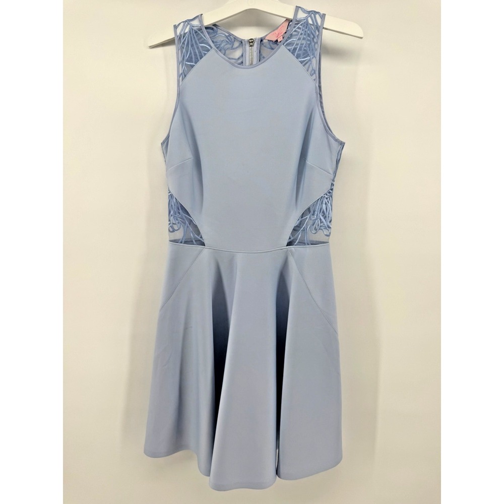 Ted Baker Light Blue Fit Flare Dress Sleeveless Lace Mesh Panel Sz 1 UK Sz 4 US